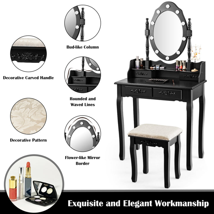 Makeup Vanity Dressing Table Set w/10 Dimmable Bulbs Cushioned Stool Image 2