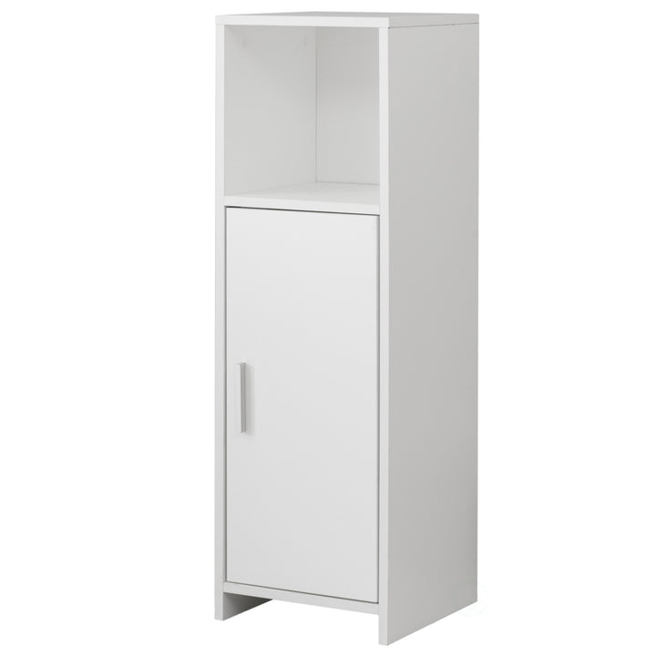 Wooden Tall Bathroom Vanity Linen Tower Organizer Cabinet White 37.75in Storage Image 1