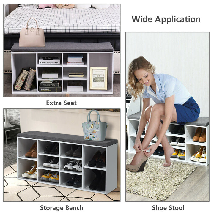 Entryway Padded Shoe Storage Bench 10-Cube Organizer Bench Adjustable Image 2