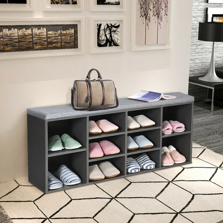 Entryway Padded Shoe Storage Bench 10-Cube Organizer Bench Adjustable Image 3