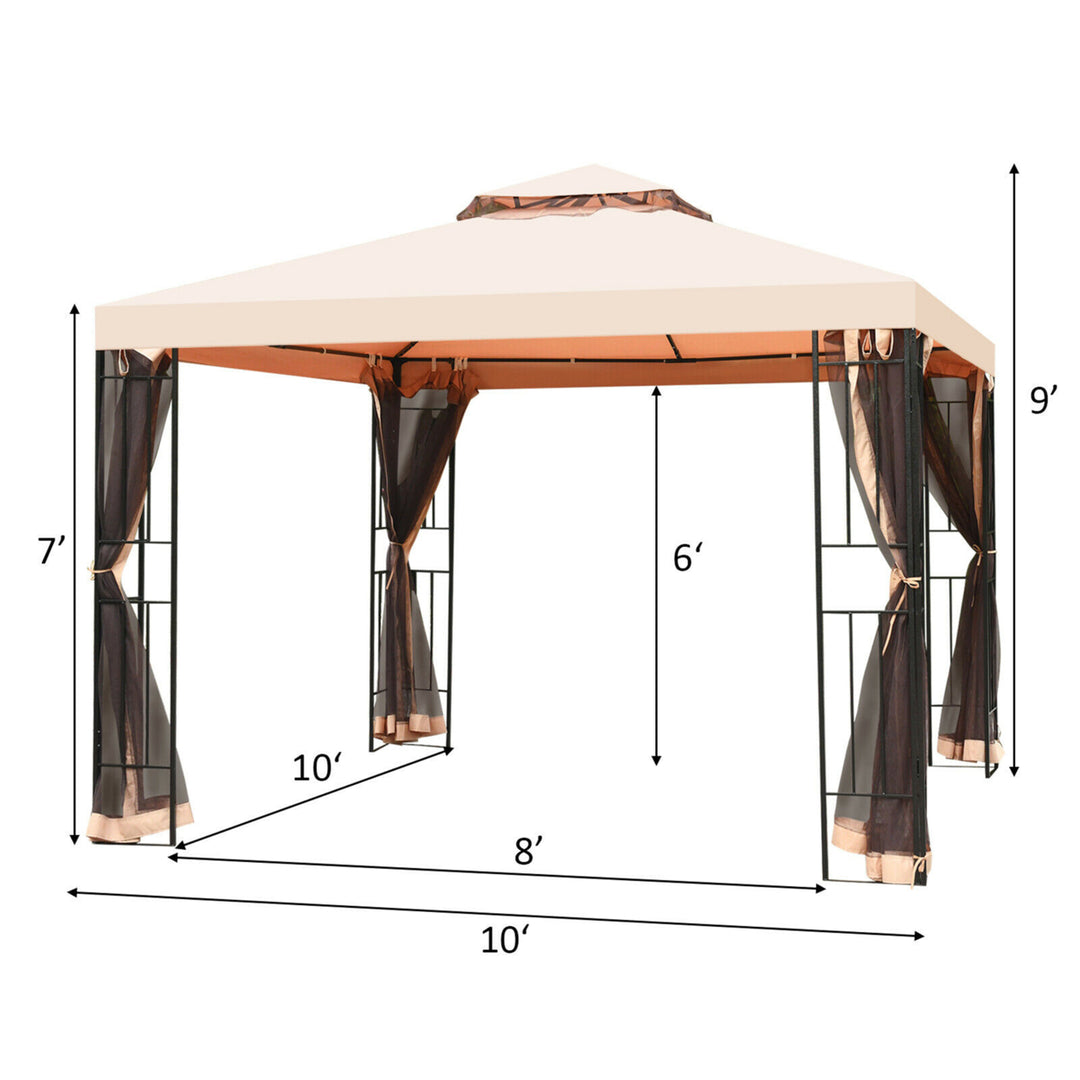 10x10ft Metal Gazebo W/ Mosquito Netting Canopy Gazebo 2 Tier Vented Gazebo Top Image 2