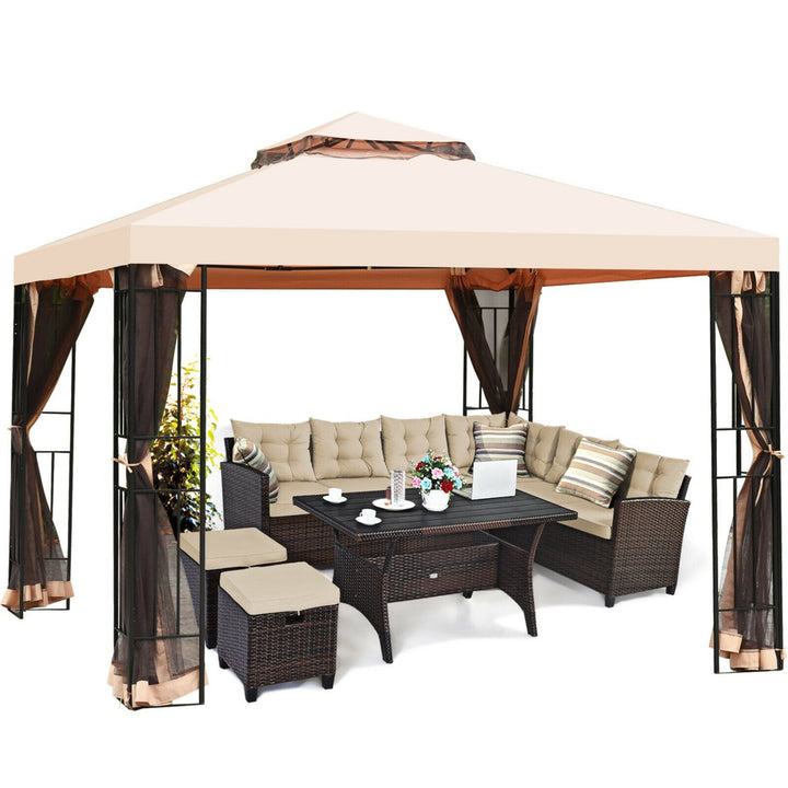 10x10ft Metal Gazebo W/ Mosquito Netting Canopy Gazebo 2 Tier Vented Gazebo Top Image 4