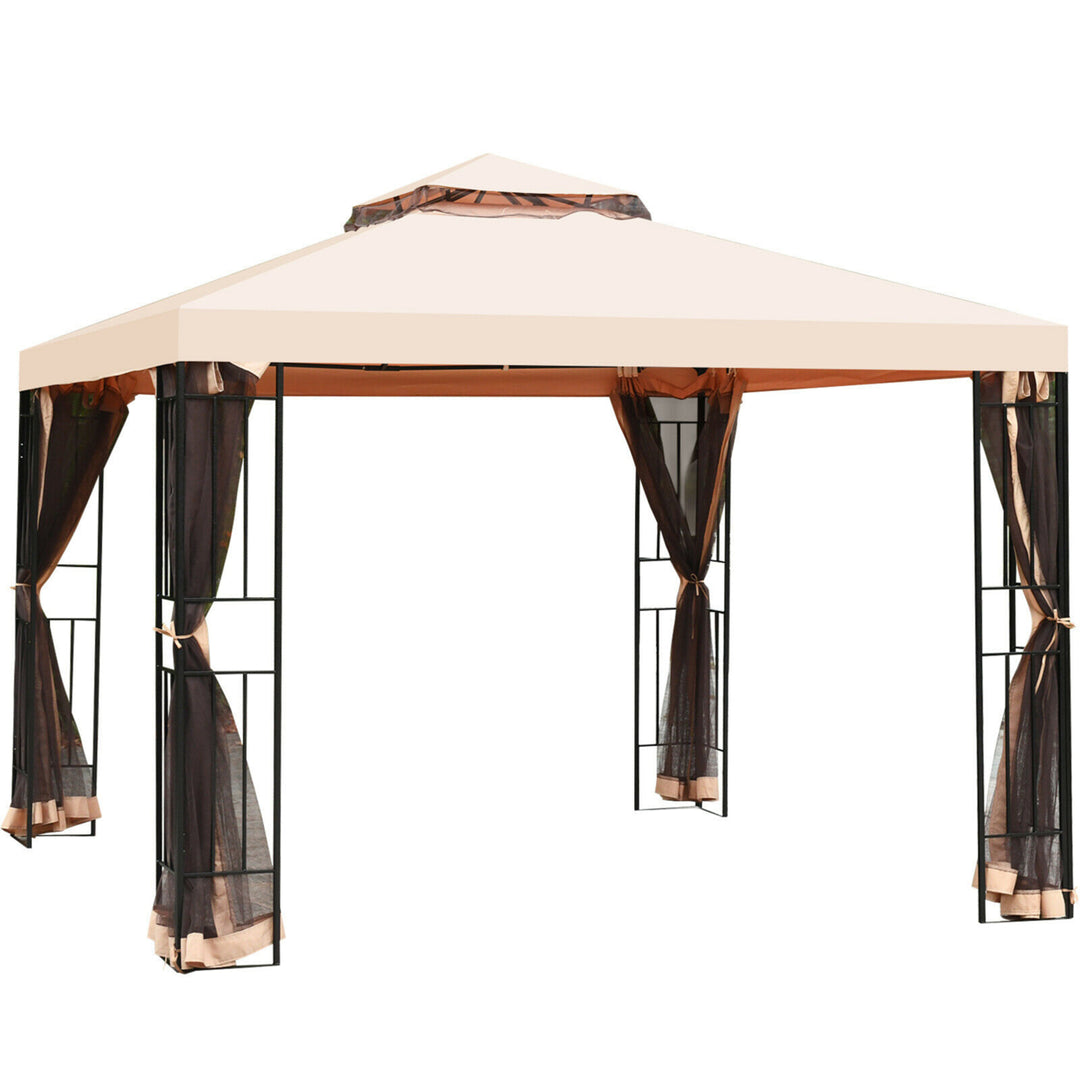 10x10ft Metal Gazebo W/ Mosquito Netting Canopy Gazebo 2 Tier Vented Gazebo Top Image 5