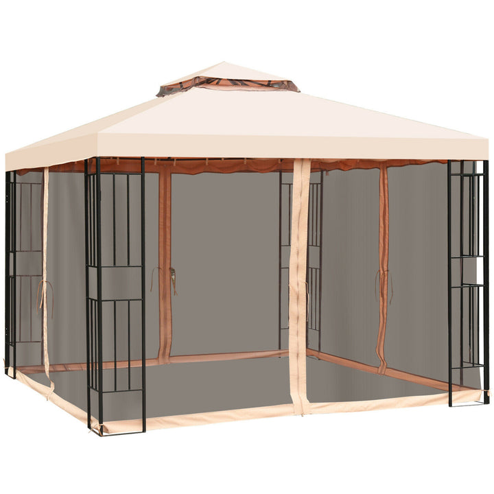 10x10ft Metal Gazebo W/ Mosquito Netting Canopy Gazebo 2 Tier Vented Gazebo Top Image 6