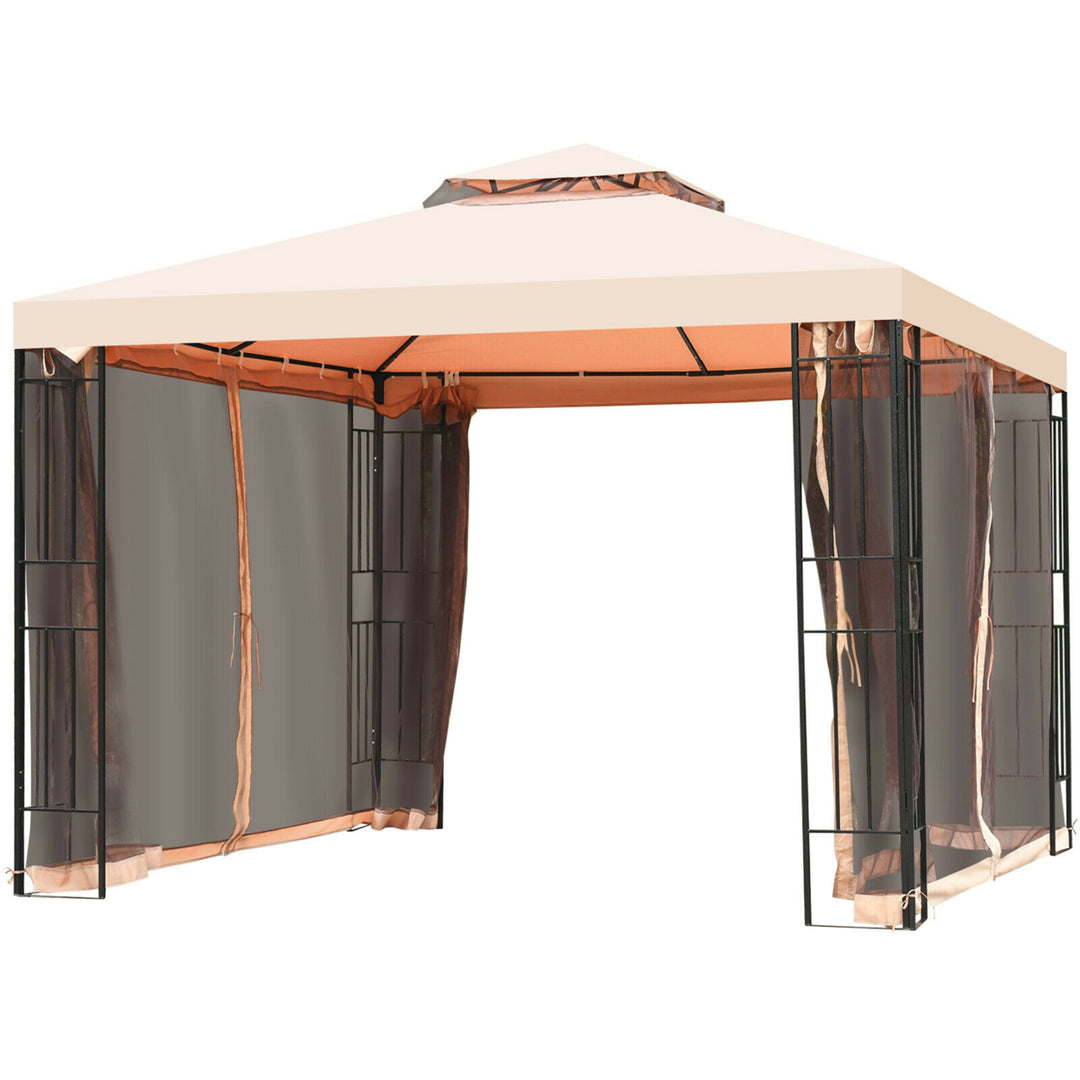 10x10ft Metal Gazebo W/ Mosquito Netting Canopy Gazebo 2 Tier Vented Gazebo Top Image 7