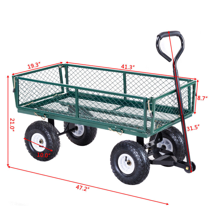 Heavy Duty Lawn Garden Utility Cart Wagon Wheelbarrow Steel Trailer Image 3