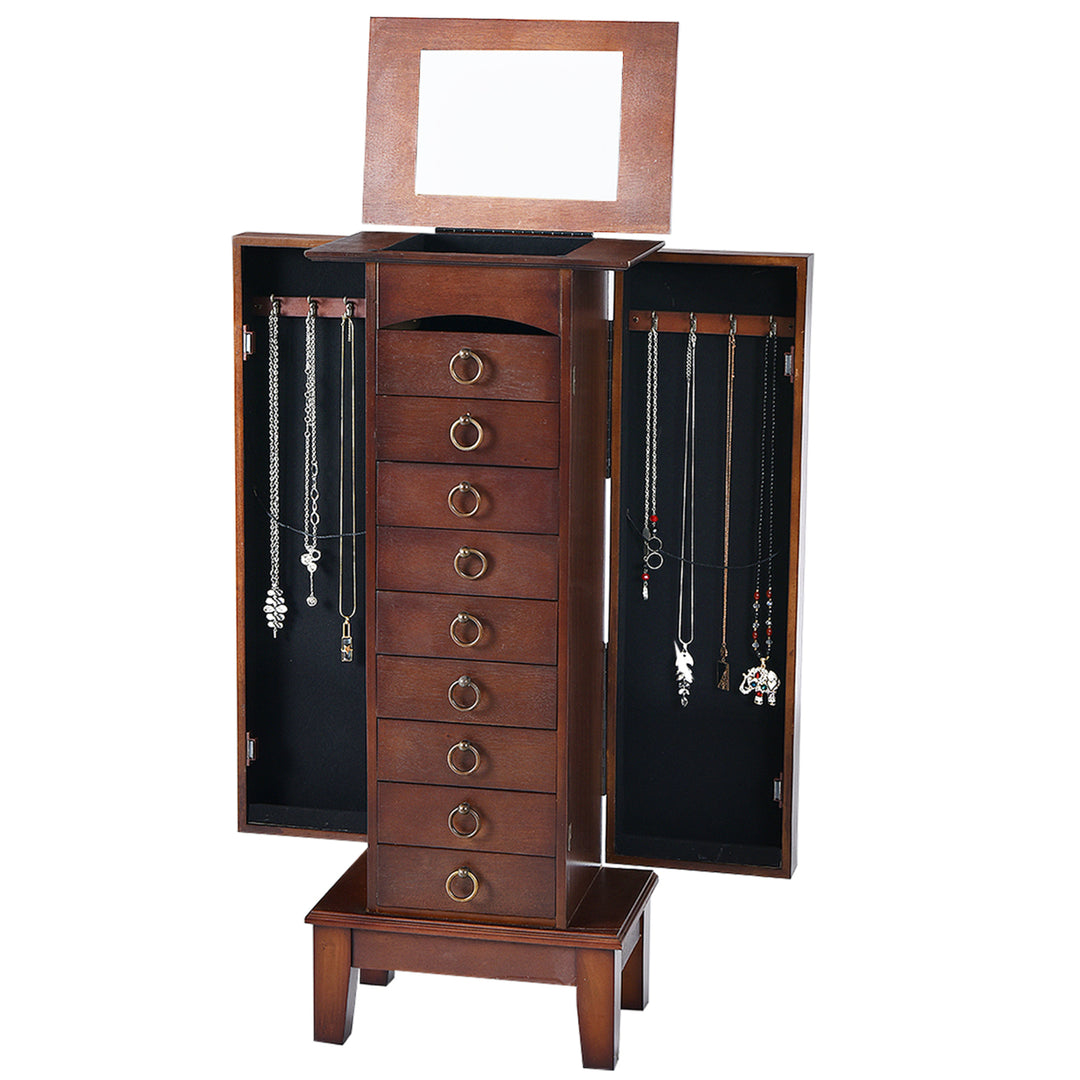 Jewelry Cabinet Armoire Wood Storage Box Chest Stand Organizer Image 1