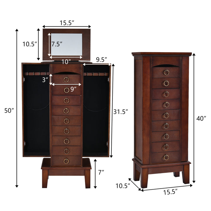 Jewelry Cabinet Armoire Wood Storage Box Chest Stand Organizer Image 2