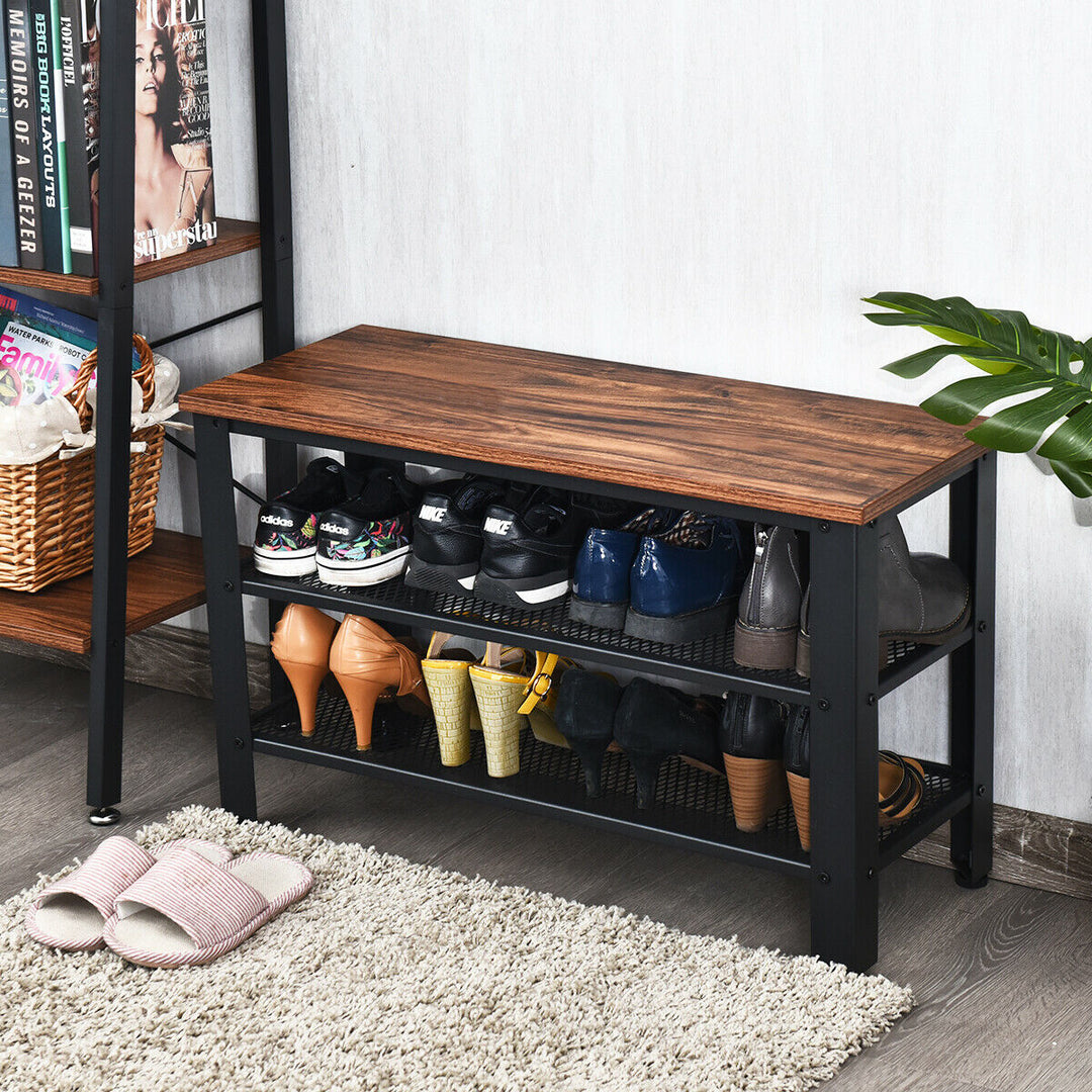 3-Tier Shoe Rack Industrial Shoe Bench with Storage Shelves for LivingRoom Image 2