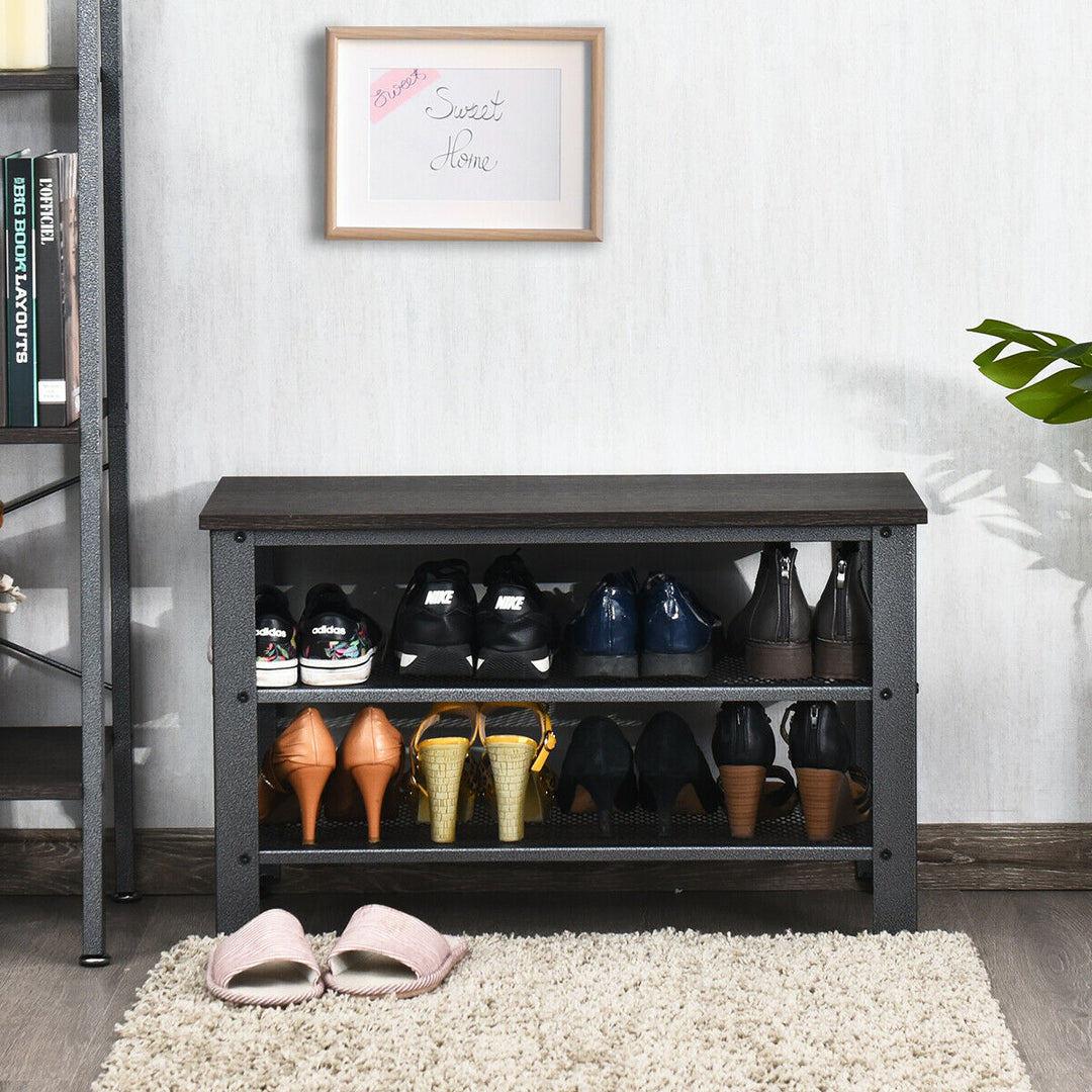 3-Tier Shoe Rack Industrial Shoe Bench with Storage Shelves for LivingRoom Image 3