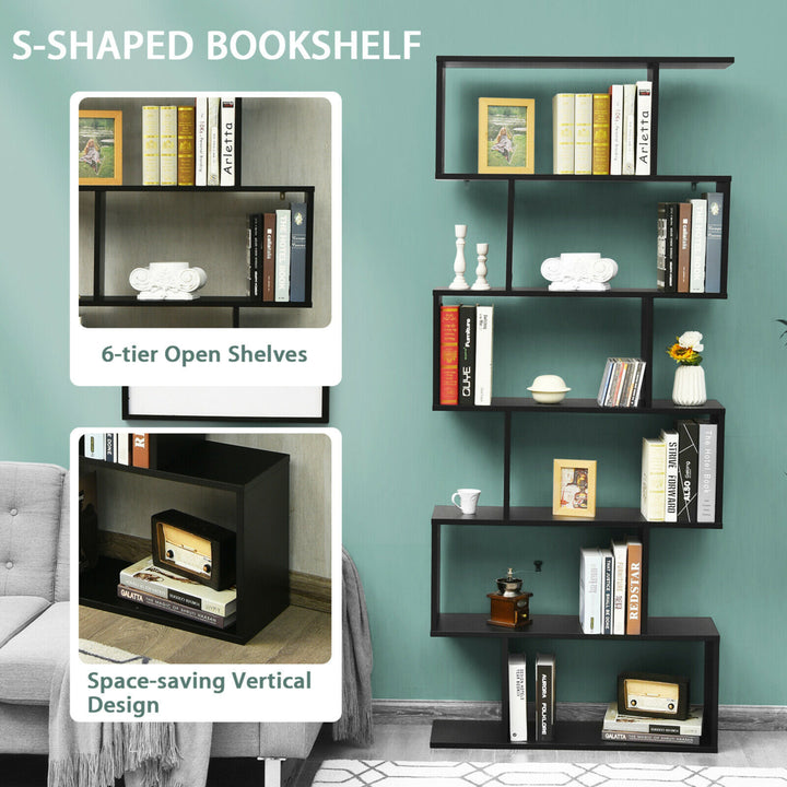 2 PCS 6 Tier S-Shaped Bookshelf Storage Display Bookcase Z-Shelf Image 2