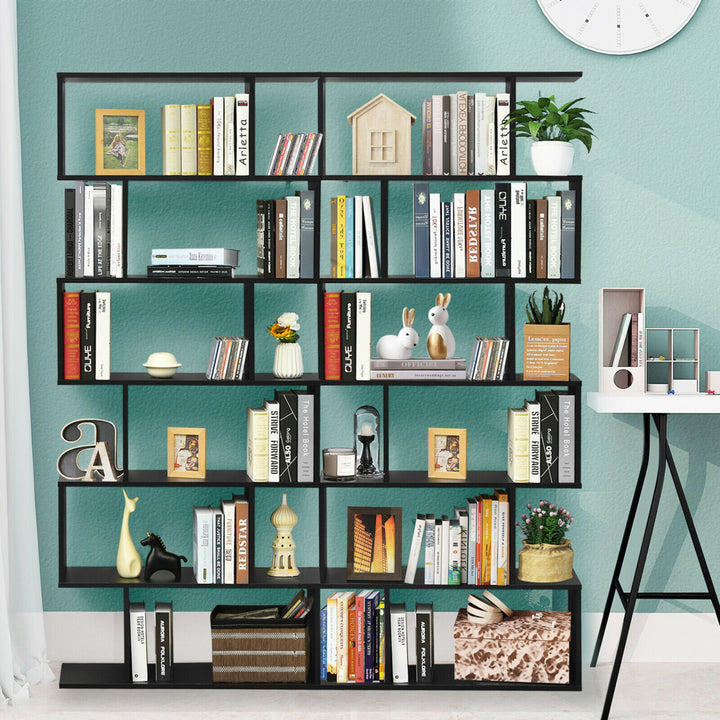 2 PCS 6 Tier S-Shaped Bookshelf Storage Display Bookcase Z-Shelf Image 3