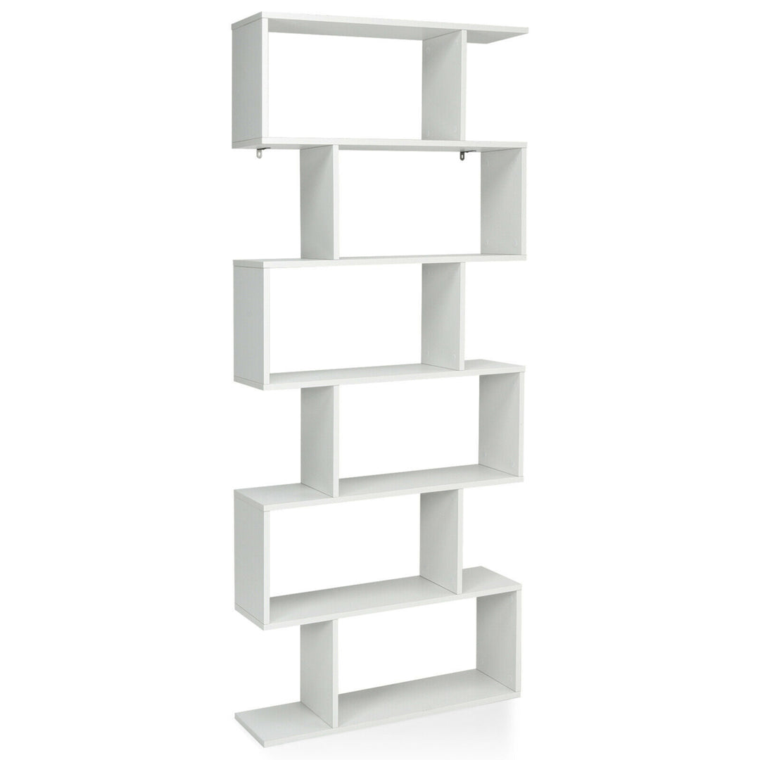 6 Tier S-Shaped Bookshelf Storage Display Bookcase Decor Z-Shelf Image 1