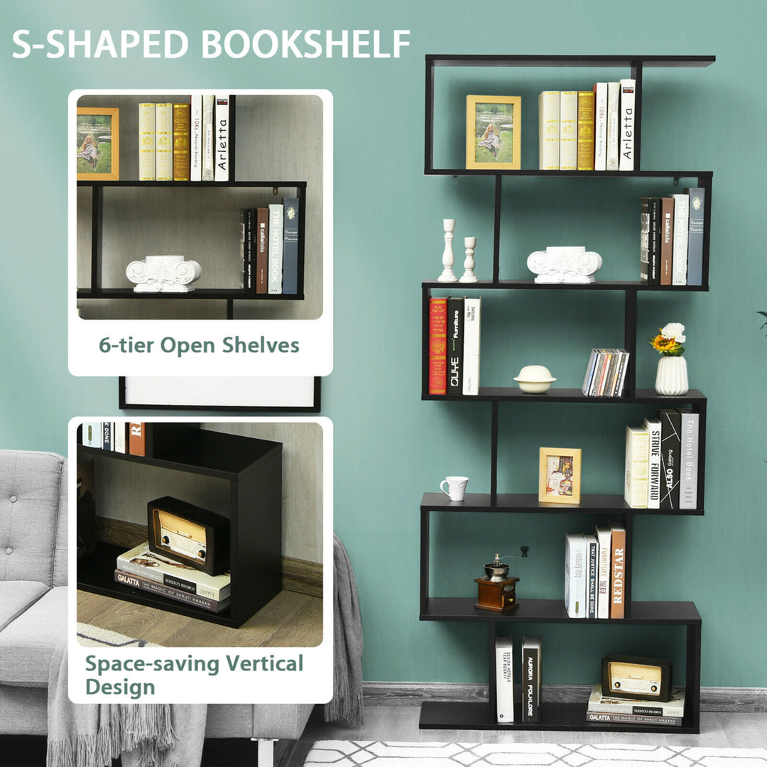 6 Tier S-Shaped Bookshelf Storage Display Bookcase Decor Z-Shelf Image 3