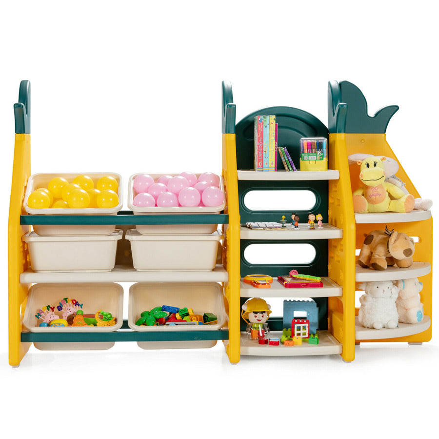 3-in-1 Kids Toy Storage Organizer Bookshelf Corner Rack w/ Plastic Bins Image 1