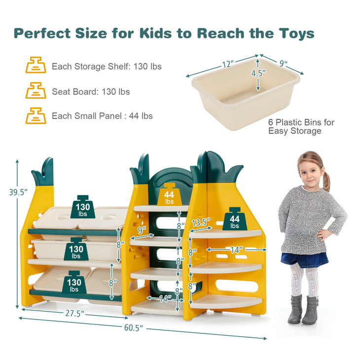 3-in-1 Kids Toy Storage Organizer Bookshelf Corner Rack w/ Plastic Bins Image 2