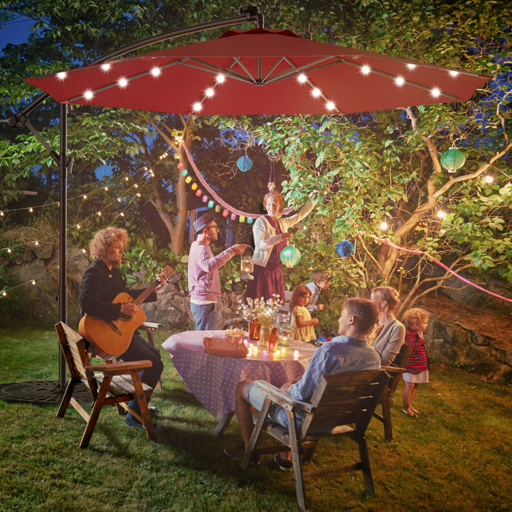 10Ft Patio Solar LED Outdoor Offset Hanging Umbrella w/ 24 Lights Image 6