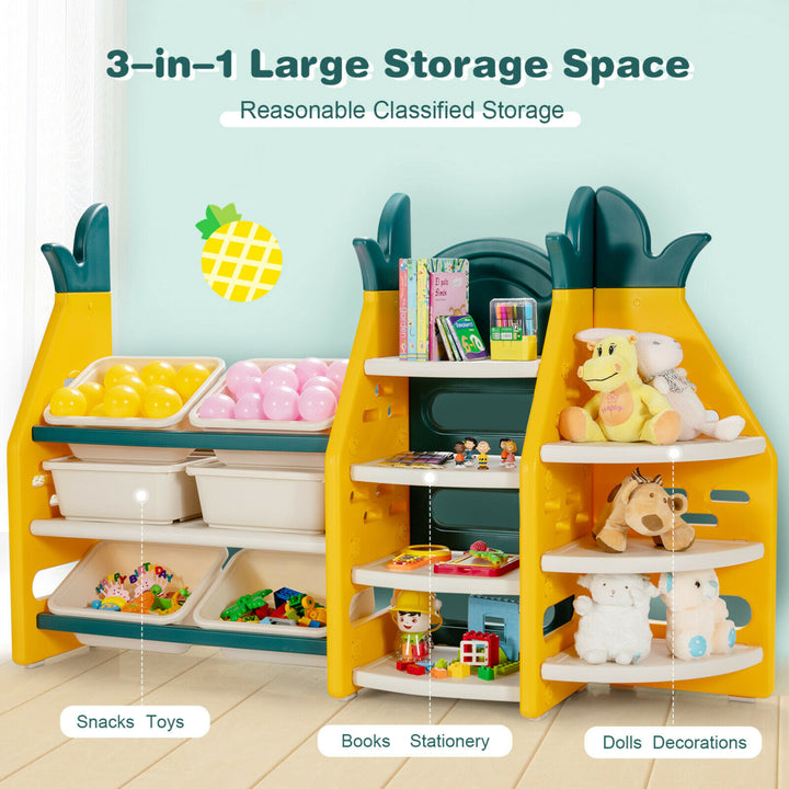 3-in-1 Kids Toy Storage Organizer Bookshelf Corner Rack w/ Plastic Bins Image 7