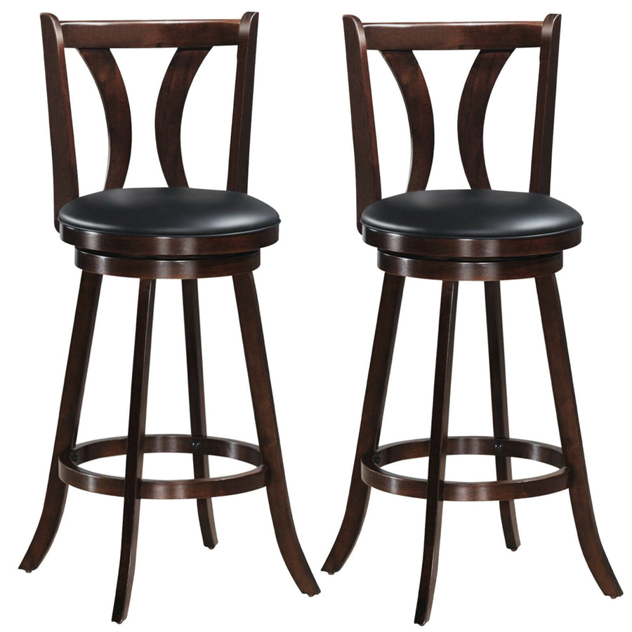 Set of 2 Swivel Bar stools 29.5" Bar Height Chairs with Rubber Wood Legs Image 1