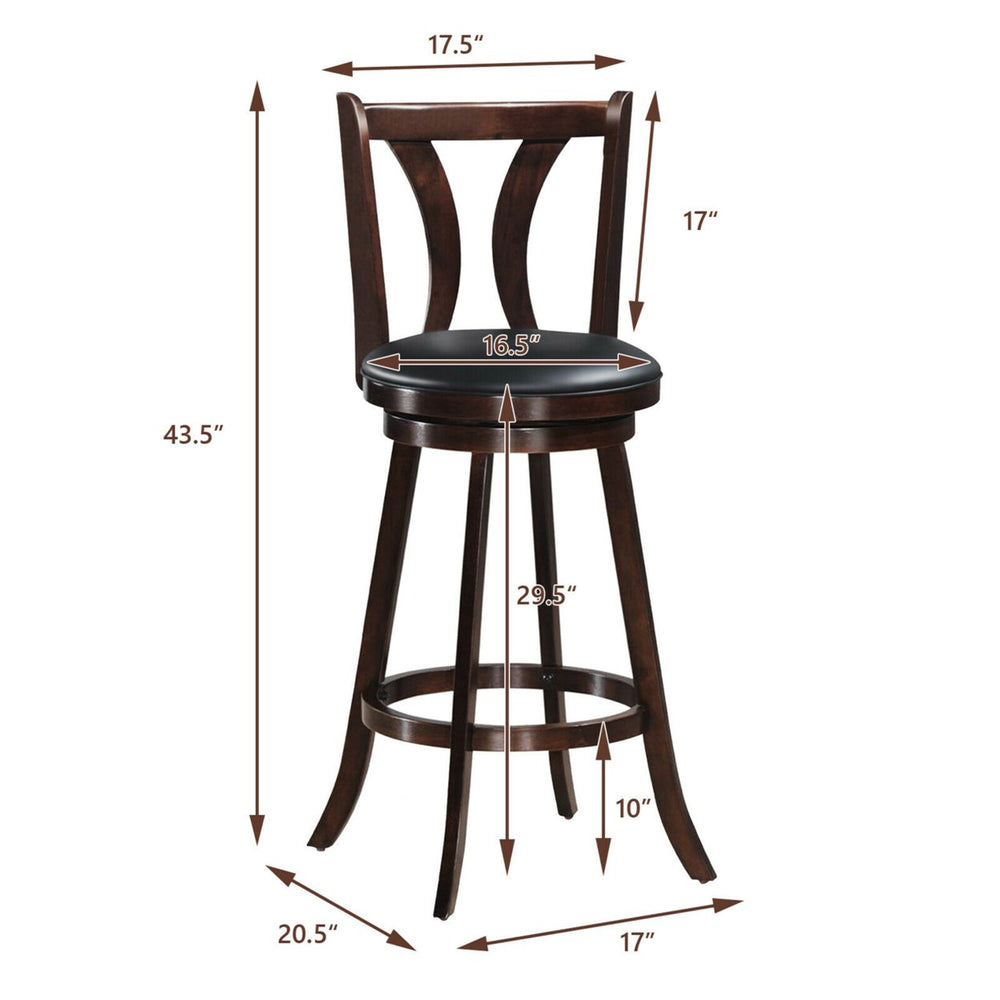 Set of 2 Swivel Bar stools 29.5" Bar Height Chairs with Rubber Wood Legs Image 2