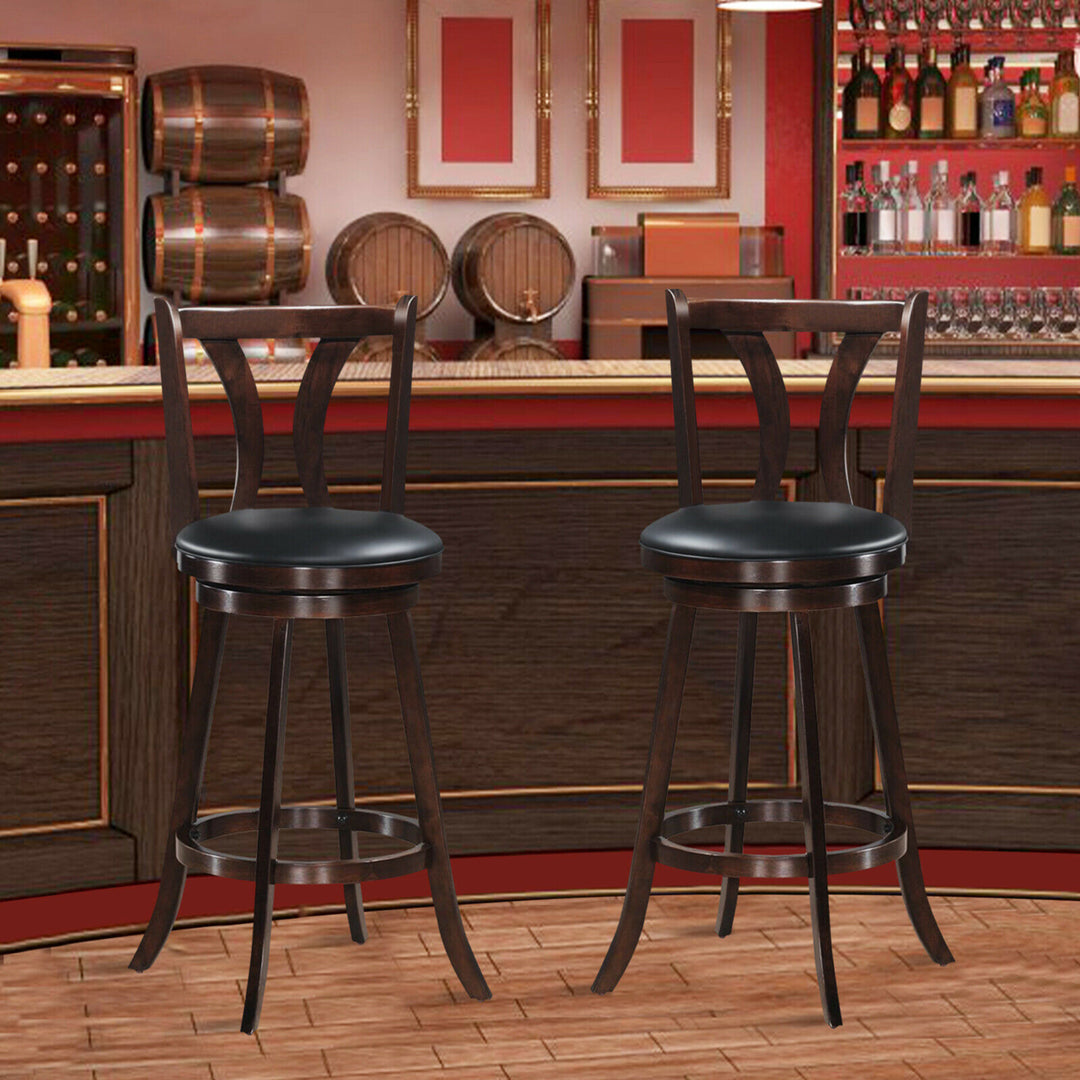 Set of 2 Swivel Bar stools 29.5" Bar Height Chairs with Rubber Wood Legs Image 3