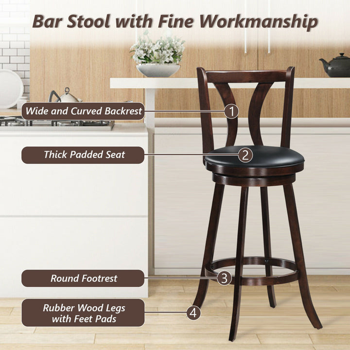 Set of 2 Swivel Bar stools 29.5" Bar Height Chairs with Rubber Wood Legs Image 6