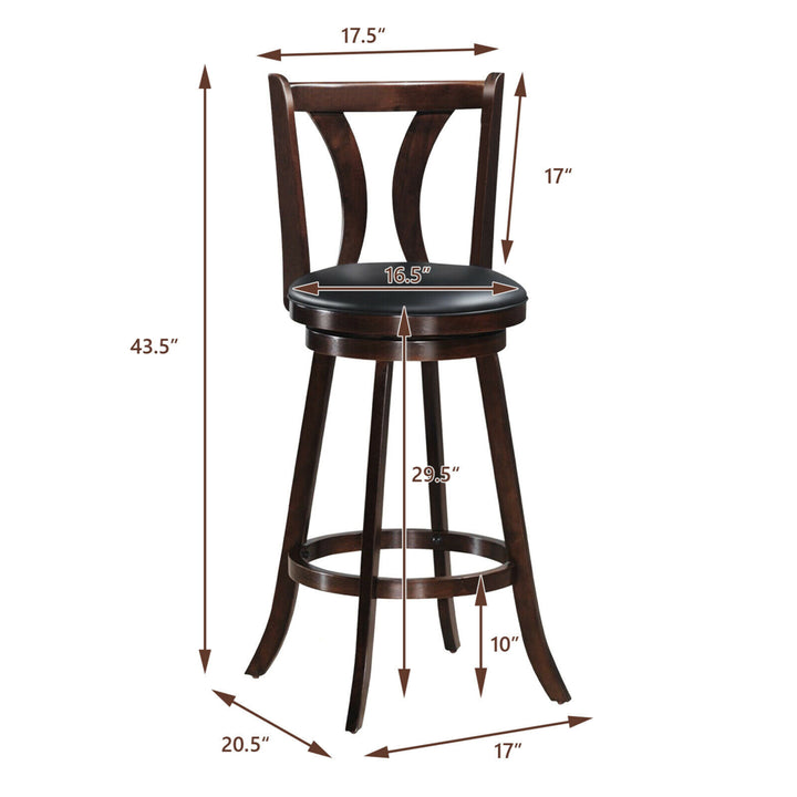 Set of 4 Swivel Bar stools 29.5" Bar Height Chairs with Rubber Wood Legs Image 2