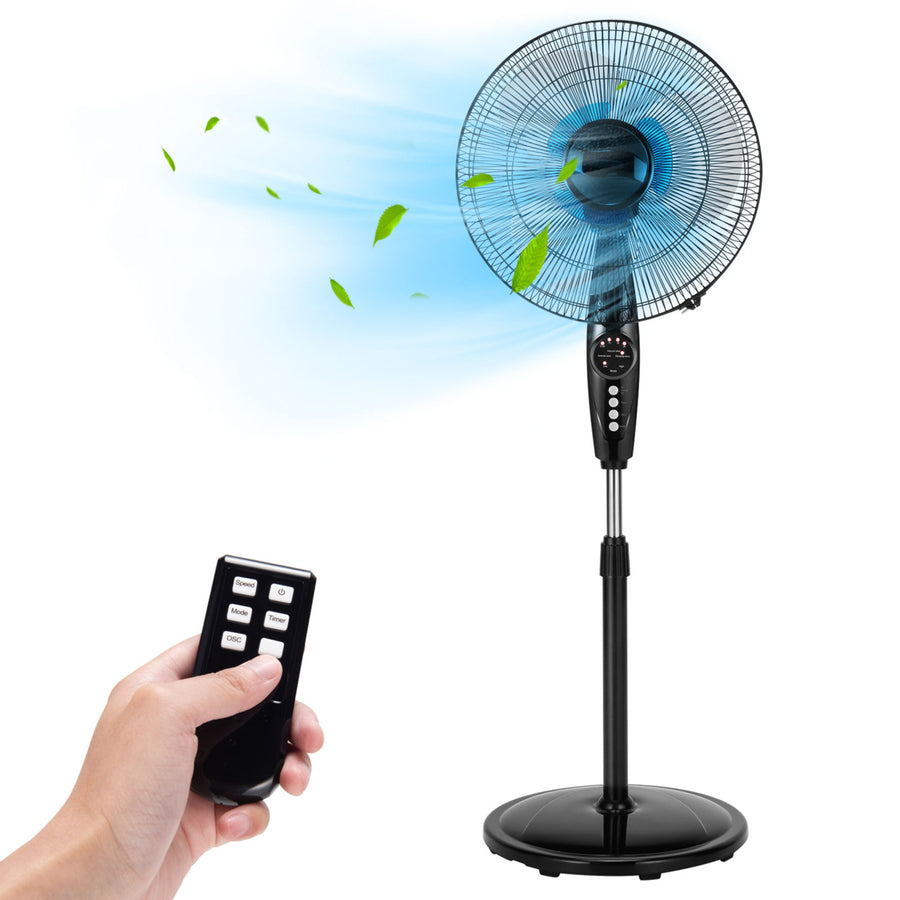 16 Dual Blade Pedestal Fan Adjustable Oscillating Stand Fan Home Office Image 1