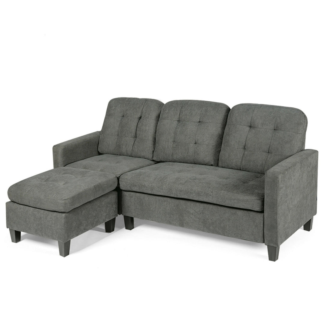 Convertible Sectional Sofa Set L-shaped Sofa Couch w/ Reversible Ottoman Image 9