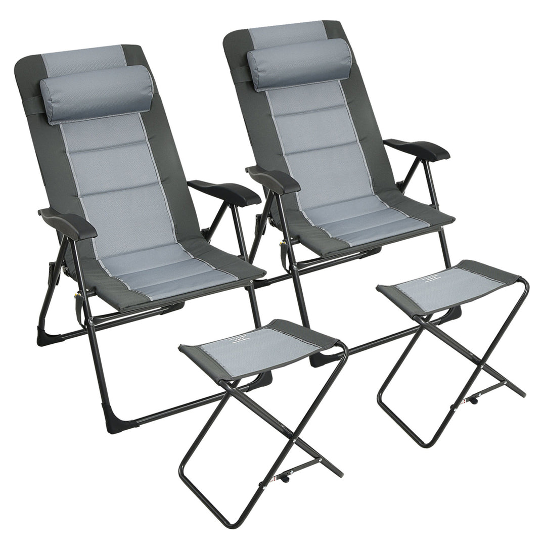 4PCS Folding Patio Recliner Chair and Ottoman Set w/ Adjustable Backrest Image 8