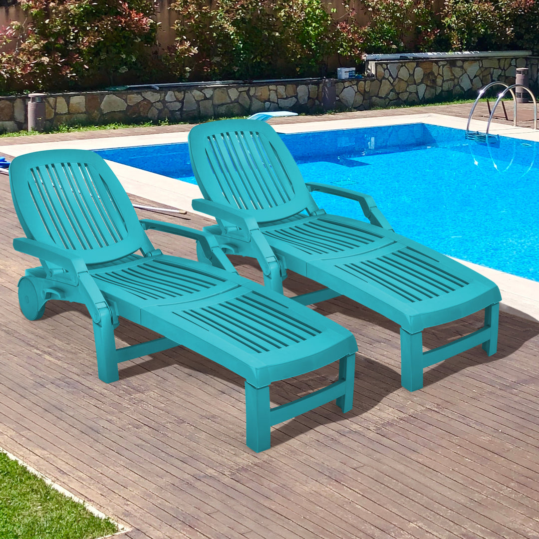 Set of 2 Patio Adjustable Chaise Lounge Chair Folding Sun Lounger Recliner Image 3