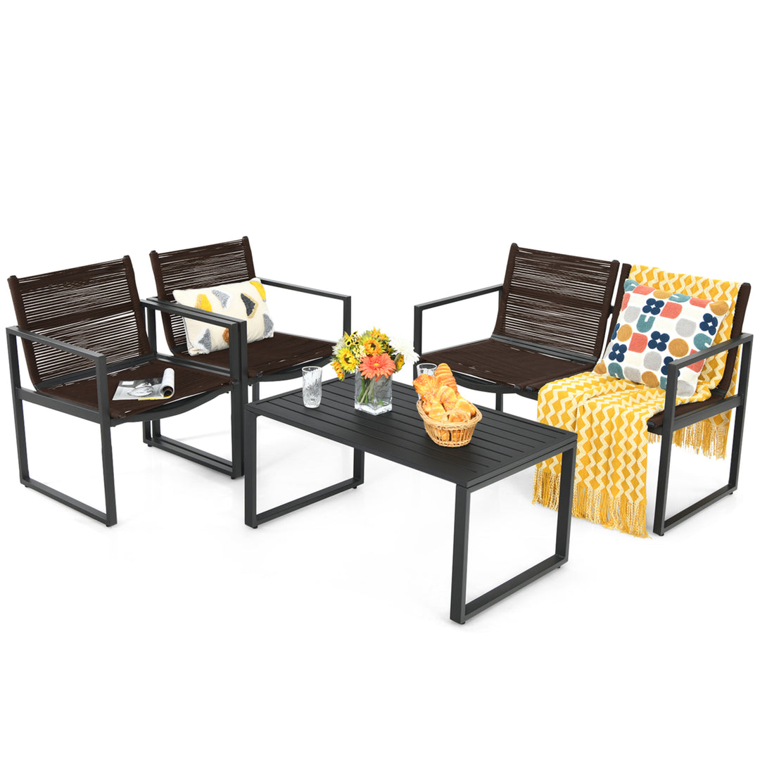 4PCS Patio Conversation Furniture Set Yard Garden Outdoor w/ Coffee Table Image 4