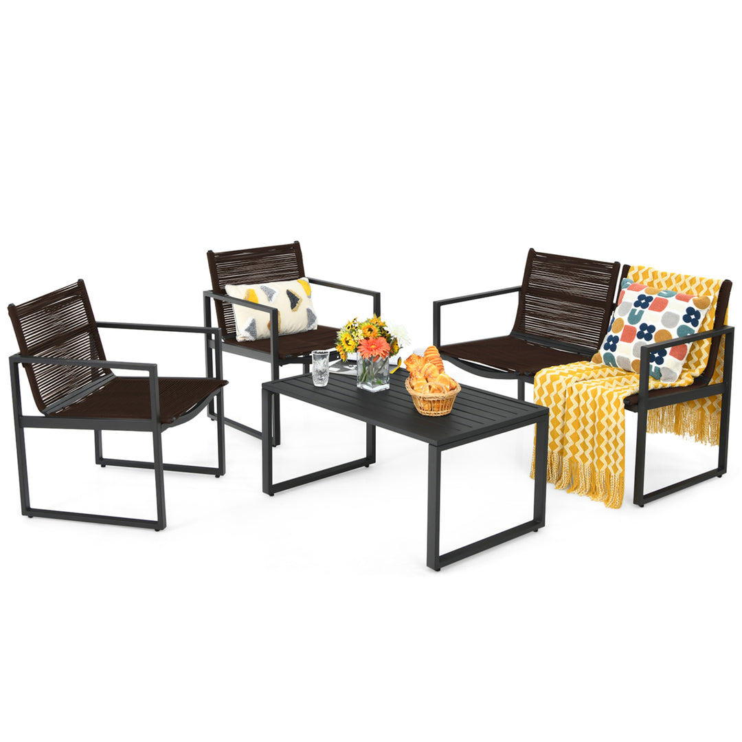 4PCS Patio Conversation Furniture Set Yard Garden Outdoor w/ Coffee Table Image 5