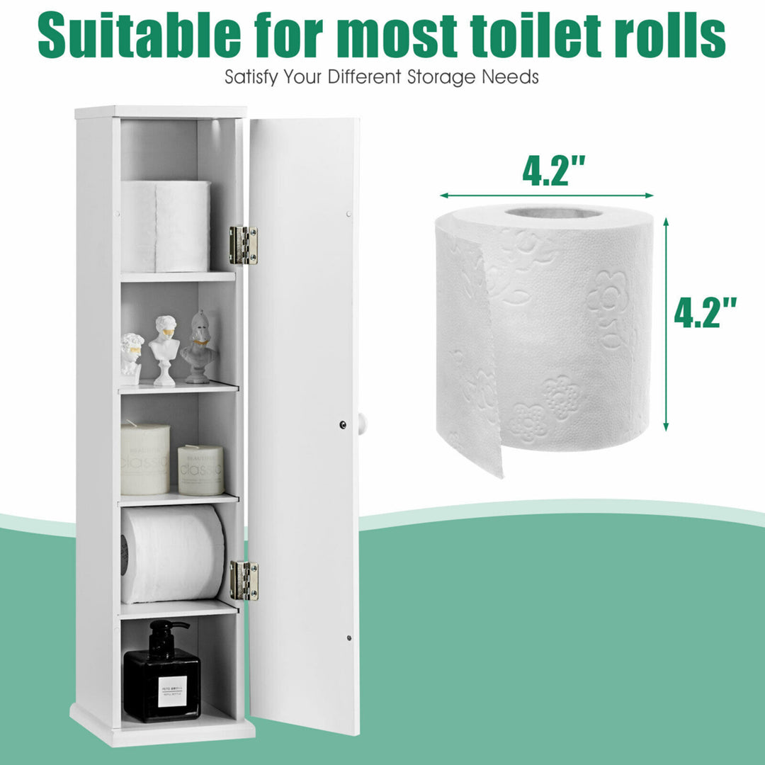 Toilet Tissue Storage Tower Bathroom Storage Floor Cabinet w/ 4 Shelves Image 9