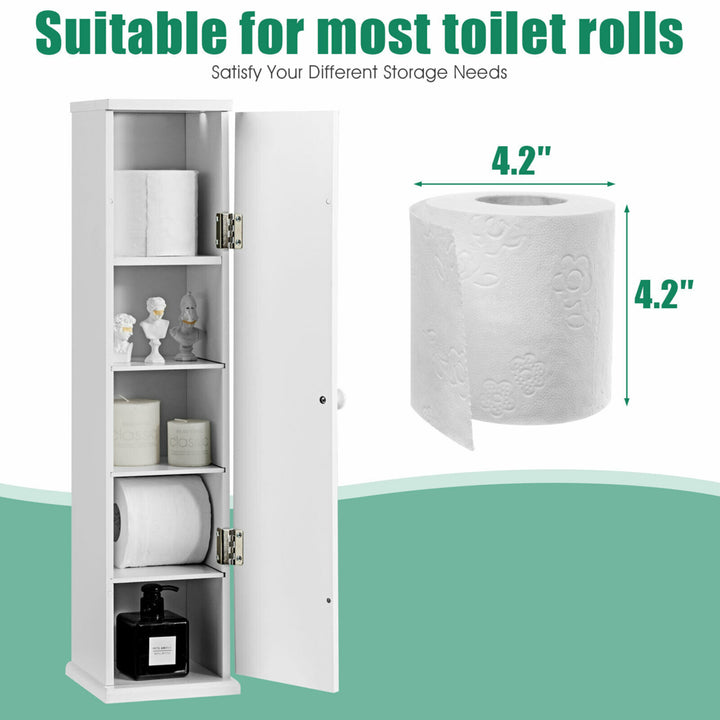 Toilet Tissue Storage Tower Bathroom Storage Floor Cabinet w/ 4 Shelves Image 9