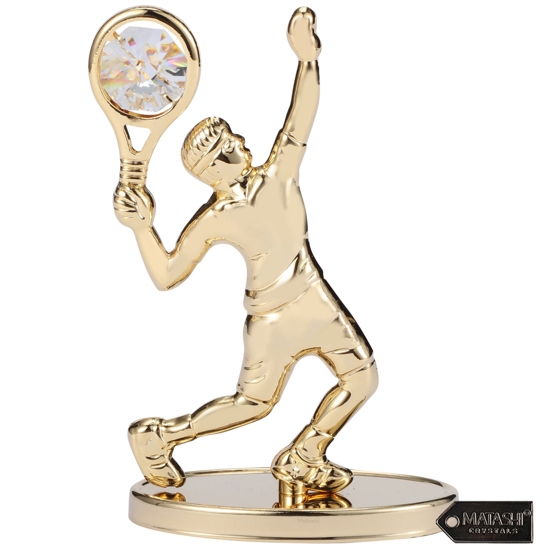 Matashi 24K Gold/Silver Plated Tennis Player Figurine with Crystals, Gift for Sports Fan Birthday Desk Accessories Image 1