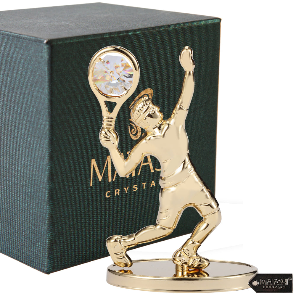 Matashi 24K Gold/Silver Plated Tennis Player Figurine with Crystals, Gift for Sports Fan Birthday Desk Accessories Image 2