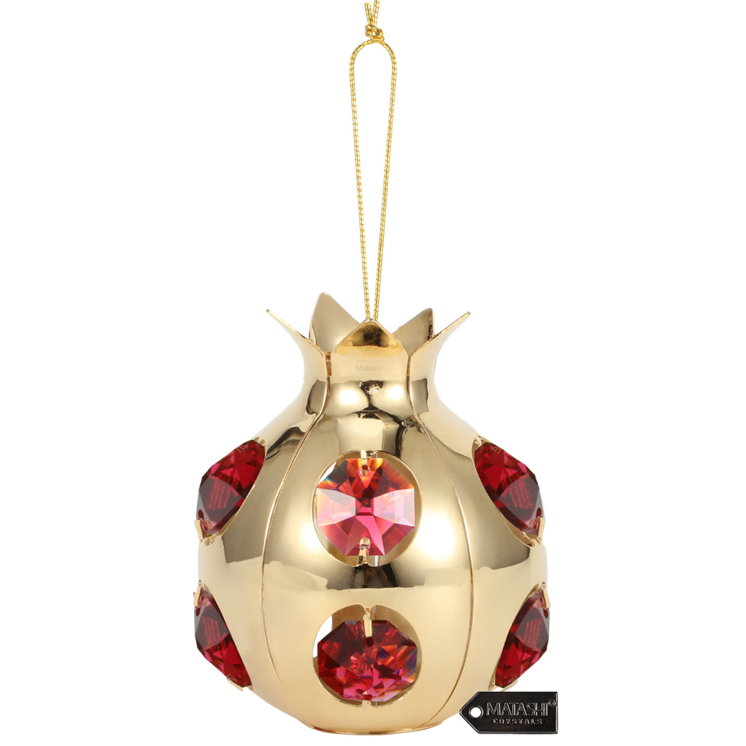 Matashi 24K Gold Plated Pomegranate Fruit Ornament w Red Crystals Perfect for Sukkot, Holidays, Christmas Ornament, Image 1