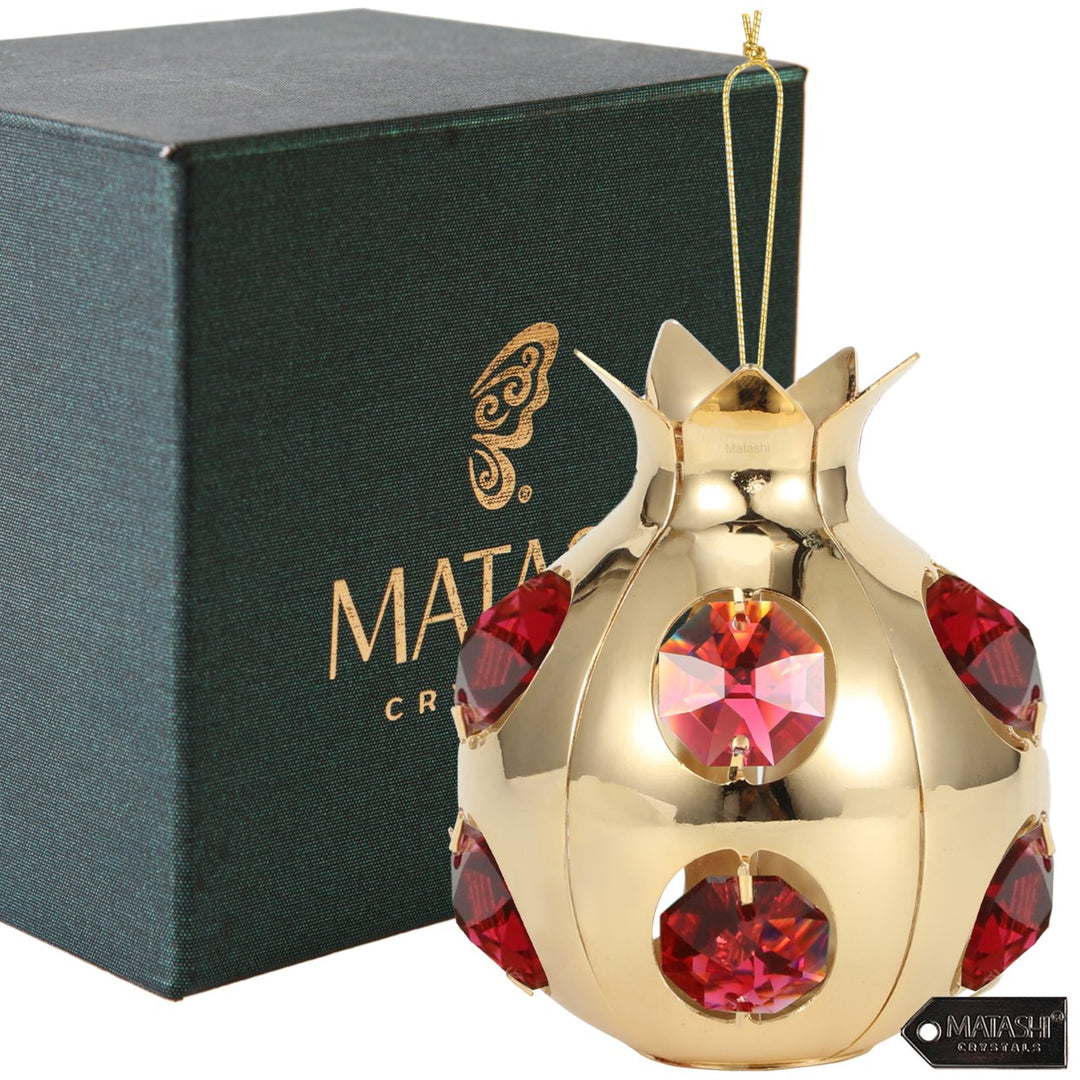 Matashi 24K Gold Plated Pomegranate Fruit Ornament w Red Crystals Perfect for Sukkot, Holidays, Christmas Ornament, Image 2