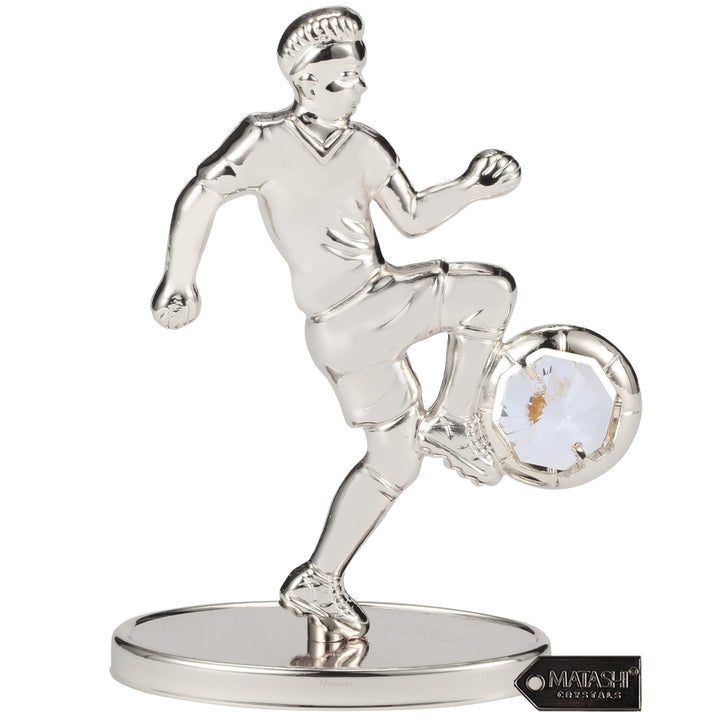 Matashi Silver Plated Soccer Football Player Figurine w/ Crystals Tabletop Football Ornament Gift for Sports Fan Desk Image 1