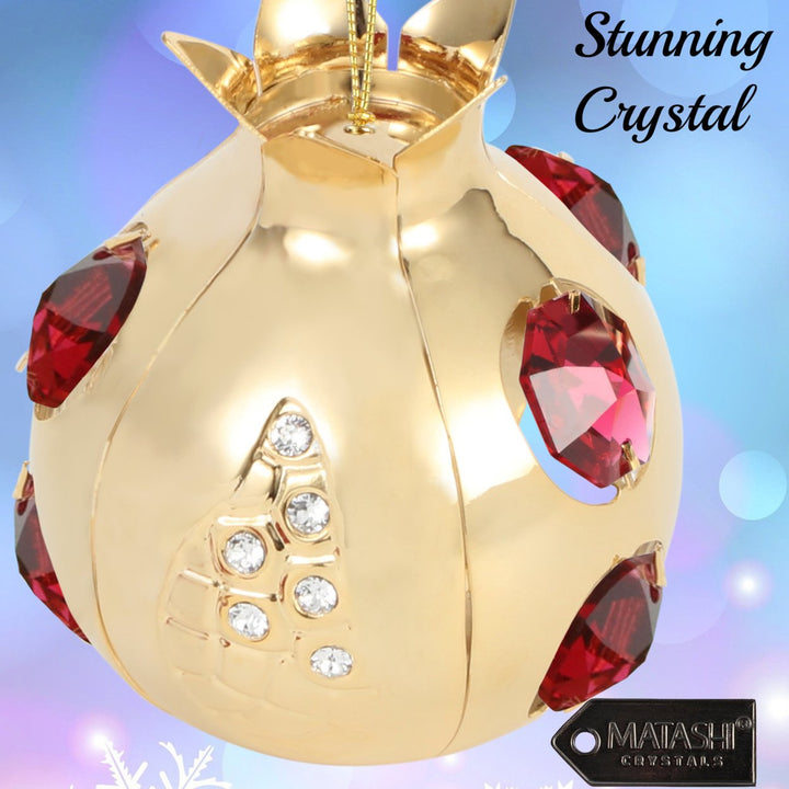 Matashi 24K Gold Plated Pomegranate Fruit Ornament w Red Crystals Perfect for Sukkot, Holidays, Christmas Ornament, Image 4