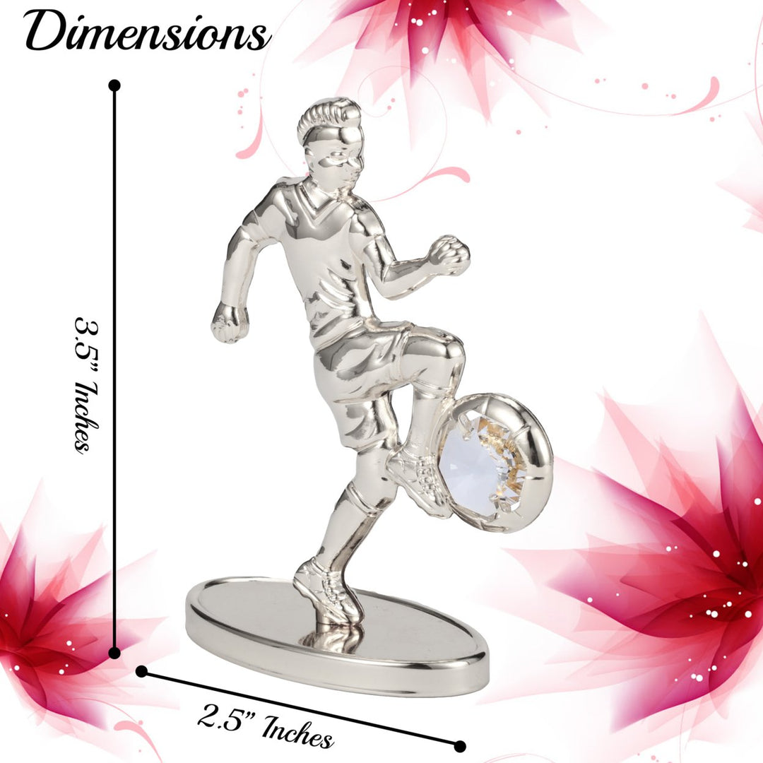 Matashi Silver Plated Soccer Football Player Figurine w/ Crystals Tabletop Football Ornament Gift for Sports Fan Desk Image 3