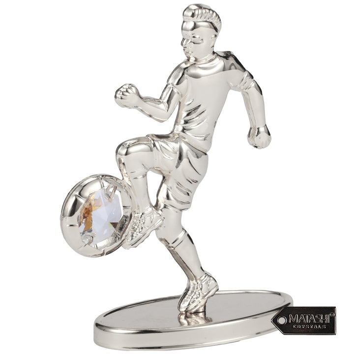 Matashi Silver Plated Soccer Football Player Figurine w/ Crystals Tabletop Football Ornament Gift for Sports Fan Desk Image 4