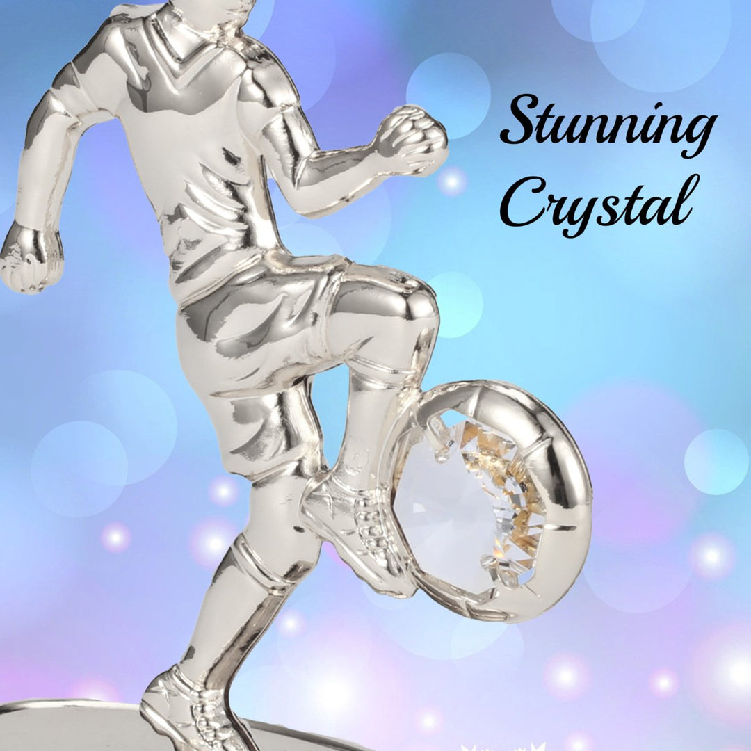 Matashi Silver Plated Soccer Football Player Figurine w/ Crystals Tabletop Football Ornament Gift for Sports Fan Desk Image 5