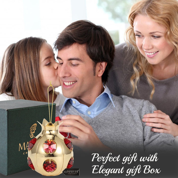 Matashi 24K Gold Plated Pomegranate Fruit Ornament w Red Crystals Perfect for Sukkot, Holidays, Christmas Ornament, Image 7