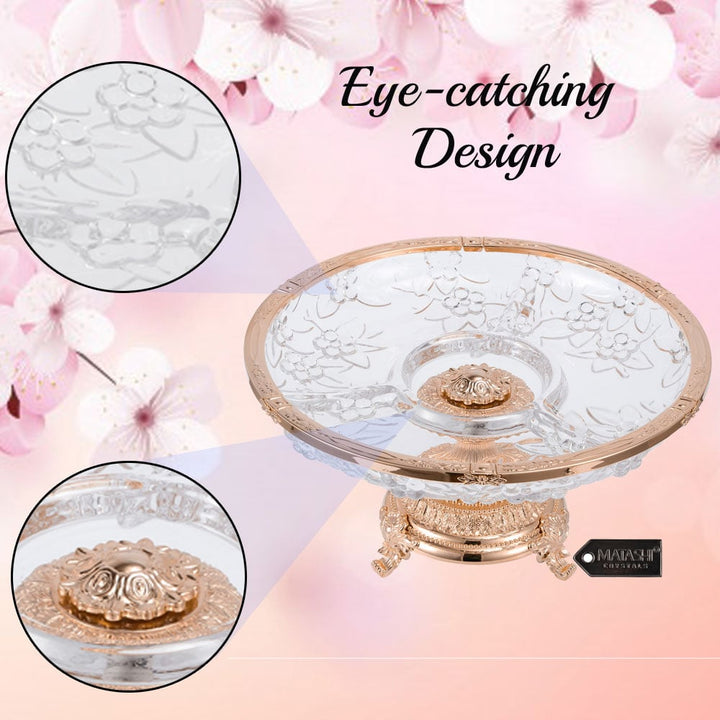 Matashi 3 Sectional Compote Centerpiece Decorative Bowl Round Serving Platter w Rose Gold Plated Pedestal Base for Image 5