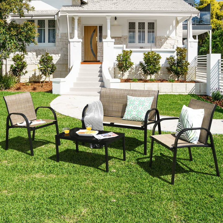 4PCS Patio Conversation Furniture Set All-Weather Garden Outdoor Brown Image 1