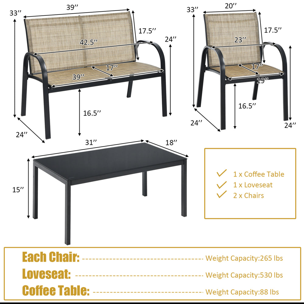 4PCS Patio Conversation Furniture Set All-Weather Garden Outdoor Brown Image 2