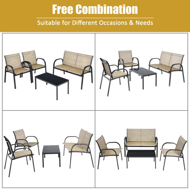 4PCS Patio Conversation Furniture Set All-Weather Garden Outdoor Brown Image 3