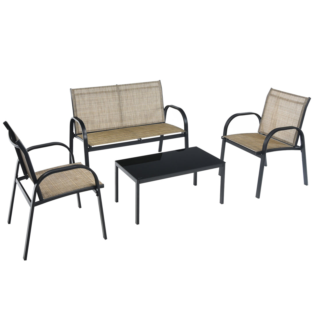 4PCS Patio Conversation Furniture Set All-Weather Garden Outdoor Brown Image 9